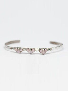 RARE! Navajo Pink Mussel Shell Heart Babies Bracelet Fits Small Adult Wrist b84